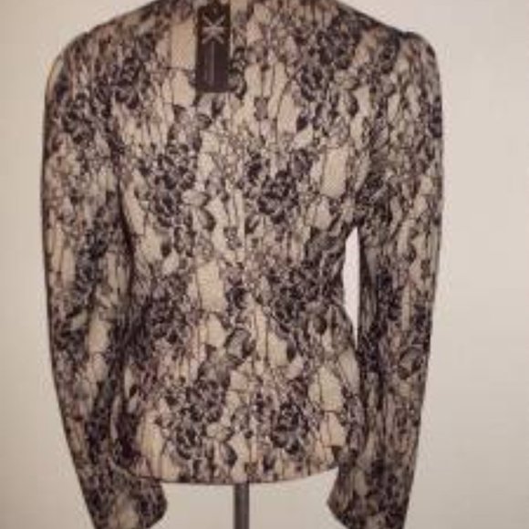 KARDASHIAN KOLLECTION MS SIZE LARGE BLACK LACE OVER NUDE SINGLE BUTTON BLAZER - Picture 3 of 5